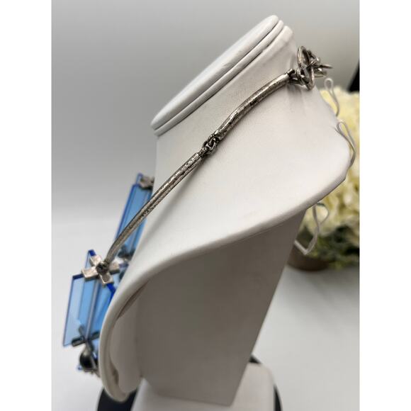 Lela Rose Resin Lucite Blue Antique Silver Tone Collar Statement Necklace - Picture 10 of 11